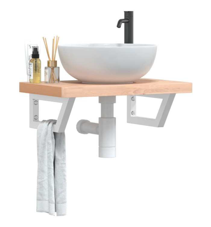Étagère de vasque murale acier et bois massif de hêtre | Mobilier & Déco
