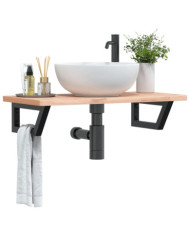 Étagère de vasque murale acier et bois massif de hêtre | Mobilier & Déco