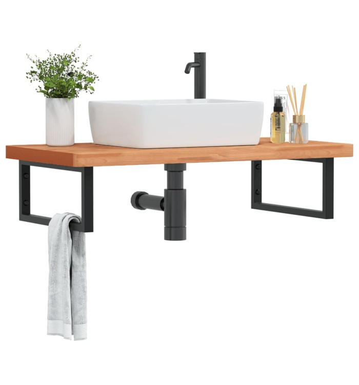 Étagère de vasque murale acier et bois massif de hêtre | Mobilier & Déco