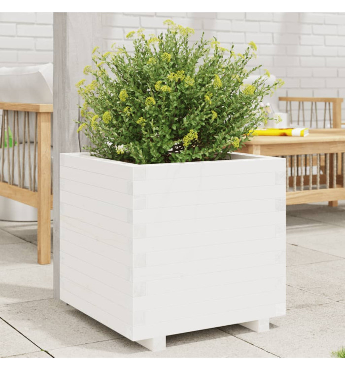 Jardinière blanc 60x60x49,5 cm bois de pin massif | Mobilier & Déco