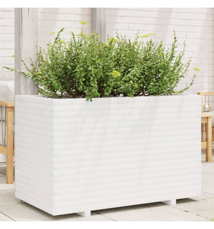 Jardinière blanc 110x60x72 cm bois de pin massif | Mobilier & Déco
