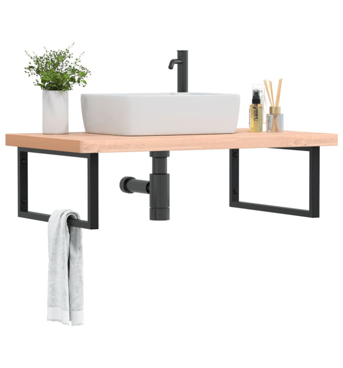 Étagère de vasque murale acier et bois massif de hêtre | Mobilier & Déco