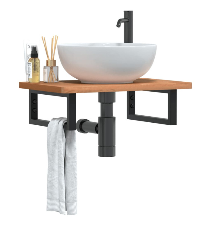 Étagère de vasque murale acier et bois massif de hêtre | Mobilier & Déco