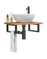 Étagère de vasque murale acier et bois massif de hêtre | Mobilier & Déco