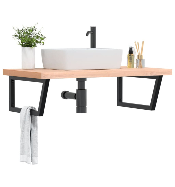 Étagère de vasque murale acier et bois massif de hêtre | Mobilier & Déco