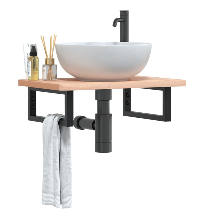 Étagère de vasque murale acier et bois massif de hêtre | Mobilier & Déco