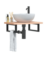 Étagère de vasque murale acier et bois massif de hêtre | Mobilier & Déco