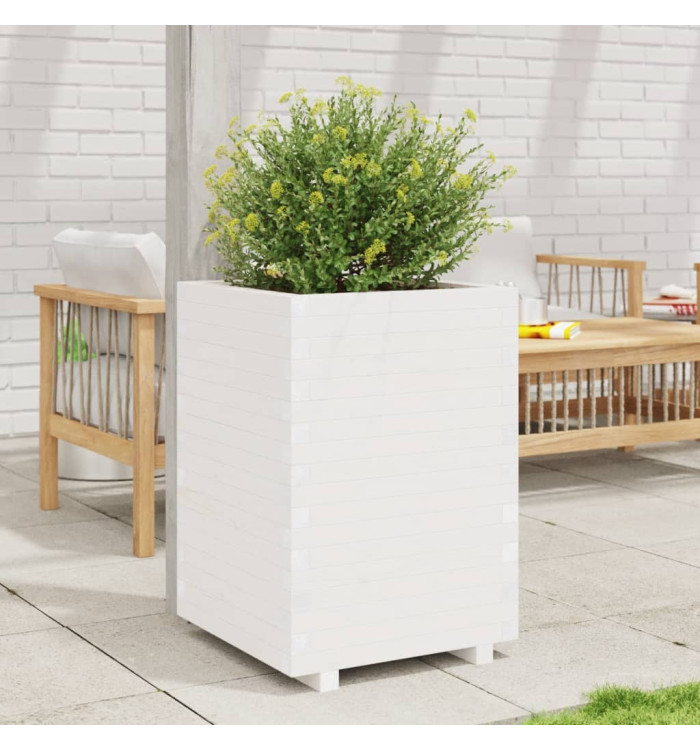 Jardinière blanc 50x50x72,5 cm bois de pin massif | Mobilier & Déco