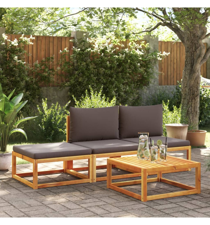Salon de jardin avec coussins 4 pcs bois d'acacia massif | Mobilier & Déco