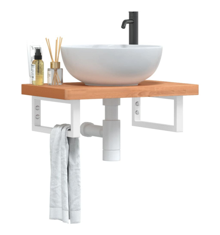 Étagère de vasque murale acier et bois massif de hêtre | Mobilier & Déco
