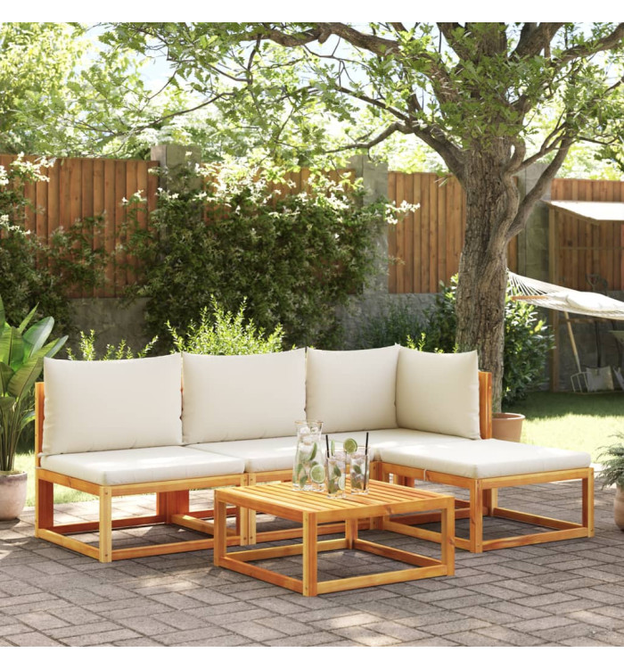 Salon de jardin avec coussins 5 pcs Bois d'acacia solide | Mobilier & Déco