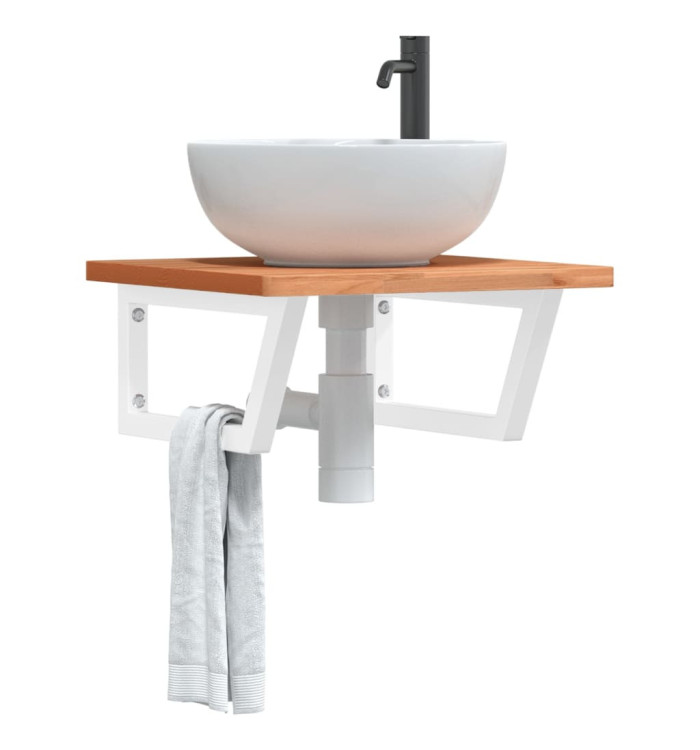 Étagère de vasque murale acier et bois massif de hêtre | Mobilier & Déco