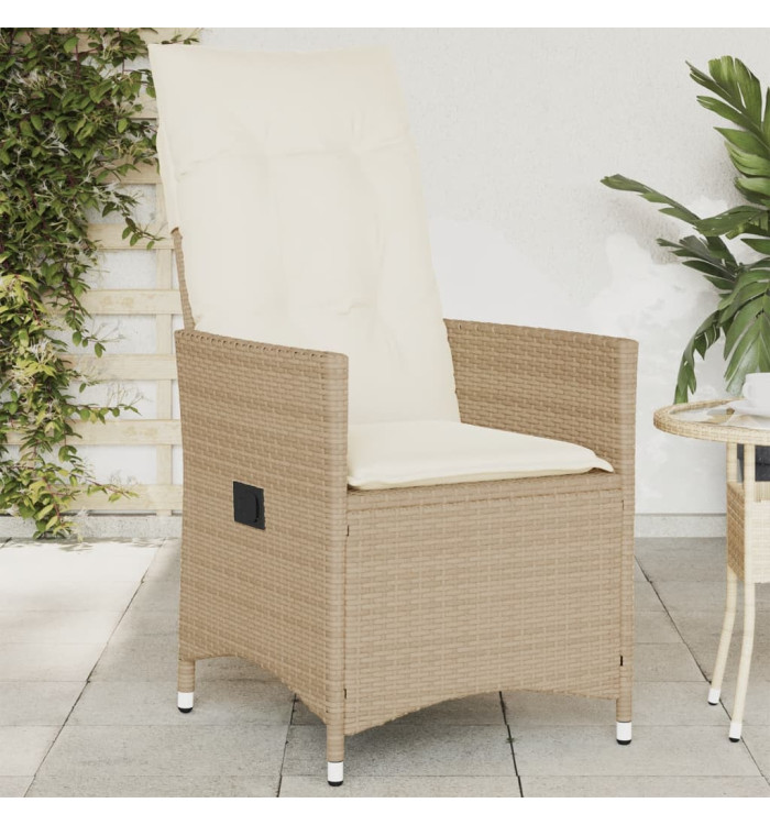 Chaise inclinable de jardin avec coussins beige résine tressée | Mobilier & Déco