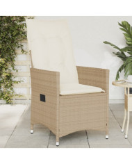 Chaise inclinable de jardin avec coussins beige résine tressée | Mobilier & Déco