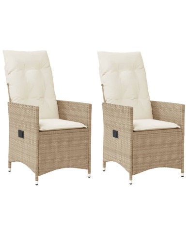 Chaises inclinables de jardin lot de 2 et coussins beige rotin | Mobilier & Déco