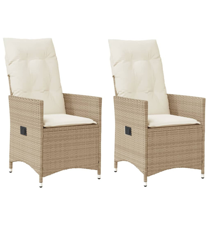 Chaises inclinables de jardin lot de 2 et coussins beige rotin | Mobilier & Déco