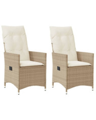 Chaises inclinables de jardin lot de 2 et coussins beige rotin | Mobilier & Déco