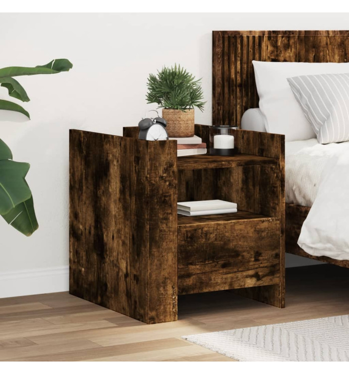 Table de chevet chêne fumé 45x50x50 cm bois d'ingénierie | Mobilier & Déco