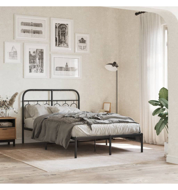Cadre de lit métal sans matelas avec tête de lit noir 120x190cm | Mobilier & Déco