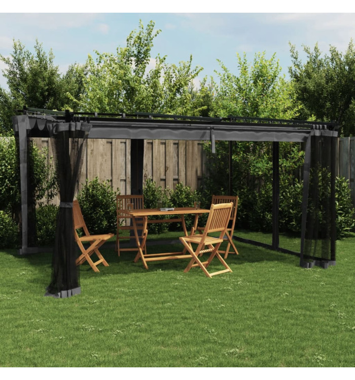Tonnelle avec parois en filet anthracite 4x3 m acier | Mobilier & Déco