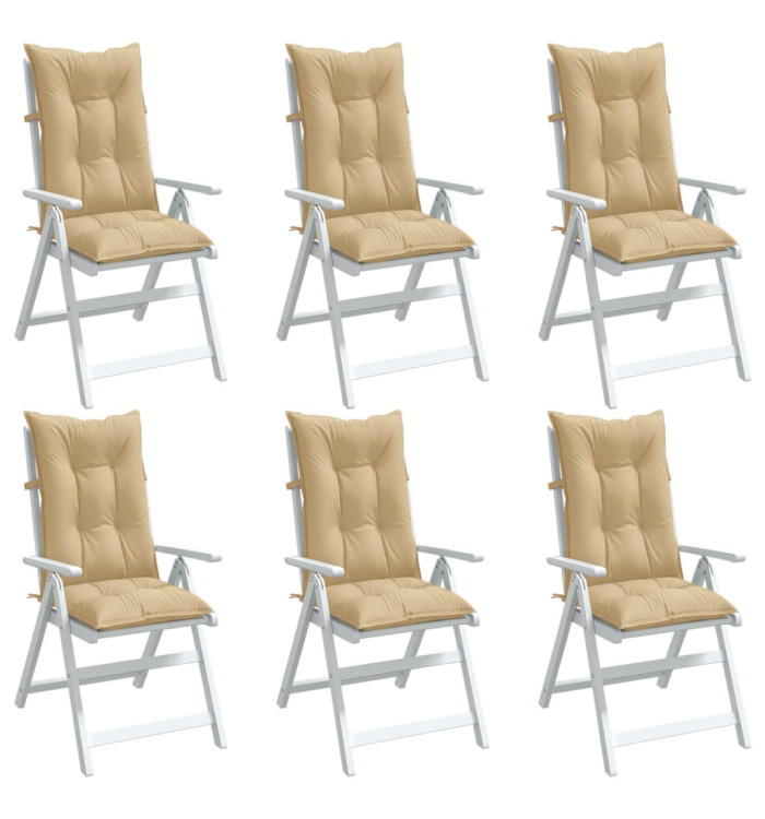 Coussins de chaise à dossier haut lot de 6 beige mélangé tissu | Mobilier & Déco