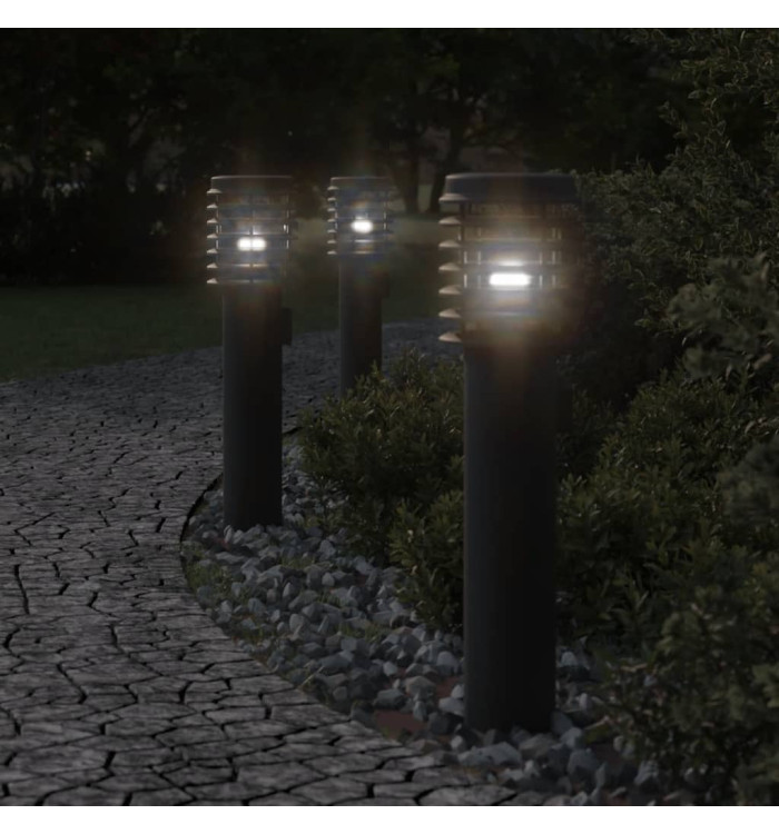 Lampadaires d'extérieur avec sortie 3 pcs noir acier inoxydable | Mobilier & Déco