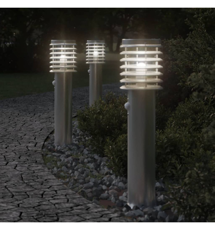 Lampadaire d'extérieur avec capteur argenté acier inoxydable | Mobilier & Déco