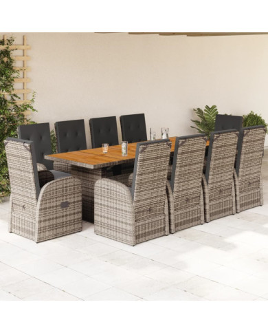 Ensemble à manger de jardin 11pcs avec coussins gris poly rotin | Mobilier & Déco