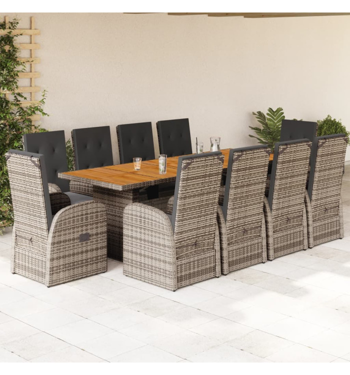 Ensemble à manger de jardin 11pcs avec coussins gris poly rotin | Mobilier & Déco