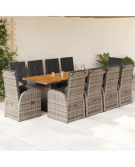Ensemble à manger de jardin 11pcs avec coussins gris poly rotin | Mobilier & Déco