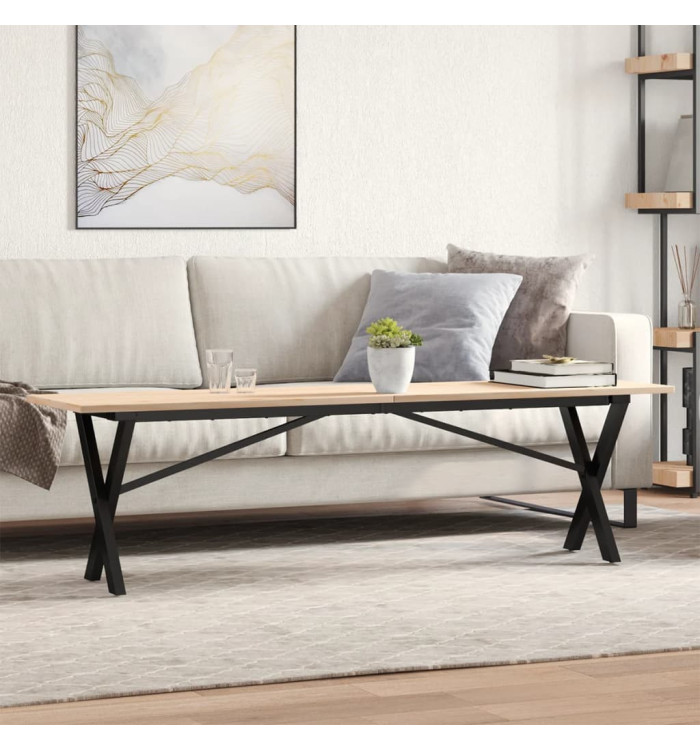 Table basse cadre en X 160x40x45 cm bois de pin massif et acier | Mobilier & Déco