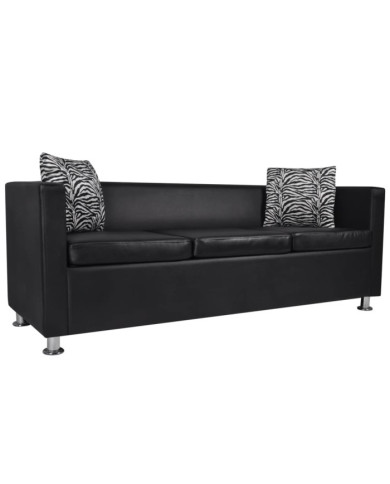 Canapé à 3 places similicuir noir | Mobilier & Déco