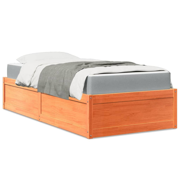 Lit avec matelas cire marron 90x190 cm bois massif de pin | Mobilier & Déco