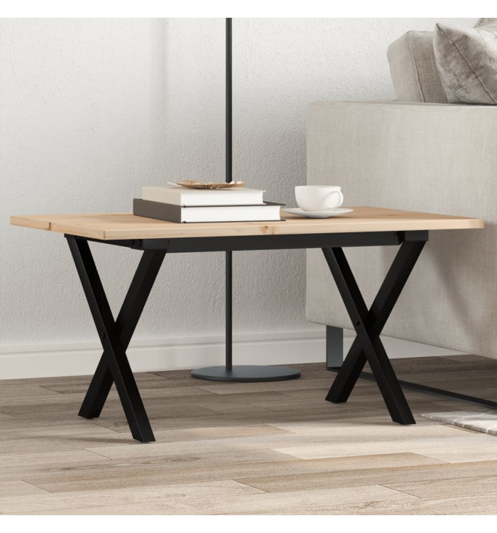 Table basse cadre en X 80x50x40 cm bois de pin massif et acier | Mobilier & Déco