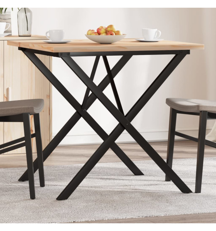Table à manger cadre en X 90x90x75,5cm bois de pin massif acier | Mobilier & Déco