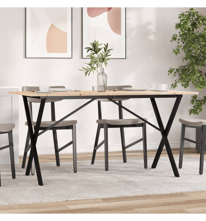 Table à manger cadre en X 160x80x75 cm bois de pin massif acier | Mobilier & Déco