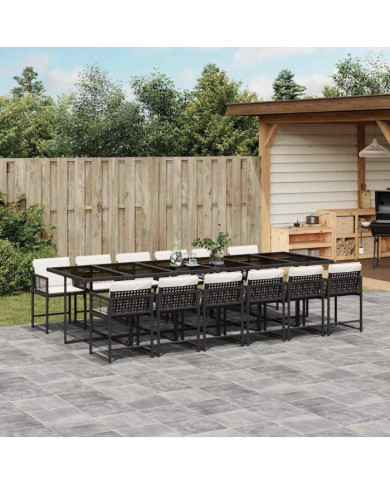 Ensemble à manger de jardin 13 pcs coussins noir résine tressée | Mobilier & Déco