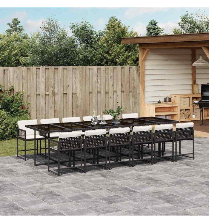 Ensemble à manger de jardin 13 pcs coussins noir résine tressée | Mobilier & Déco
