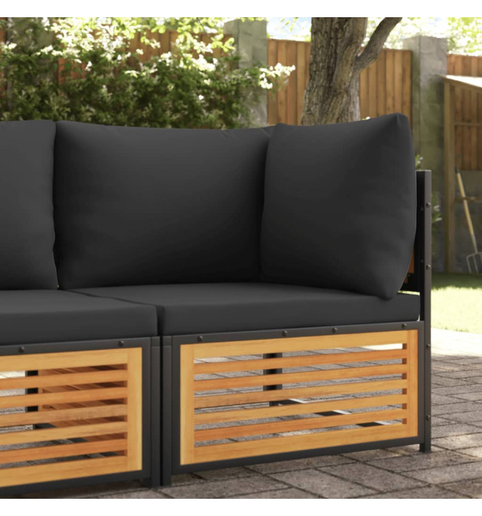 Canapé d'angle de jardin avec coussins bois massif d'acacia | Mobilier & Déco
