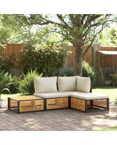 Salon de jardin avec coussins 4 pcs bois d'acacia massif | Mobilier & Déco