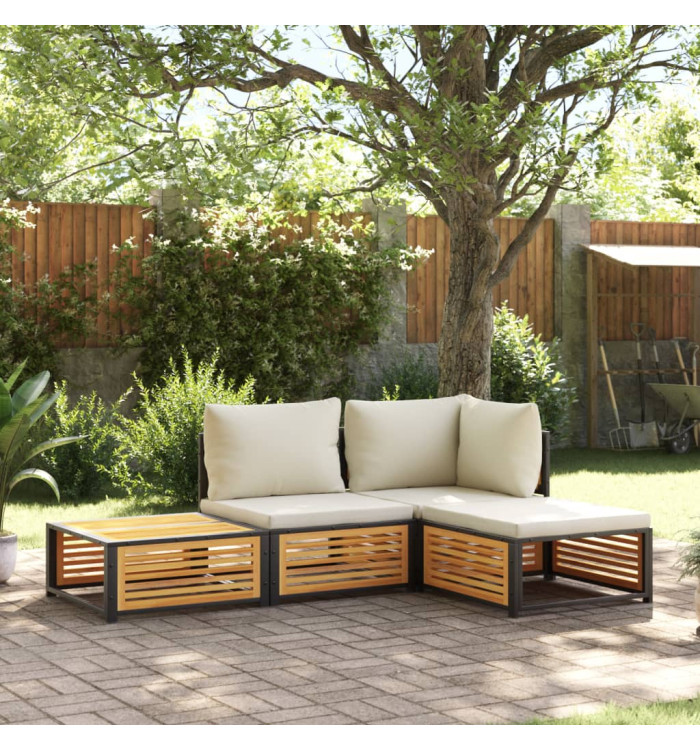 Salon de jardin avec coussins 4 pcs bois d'acacia massif | Mobilier & Déco