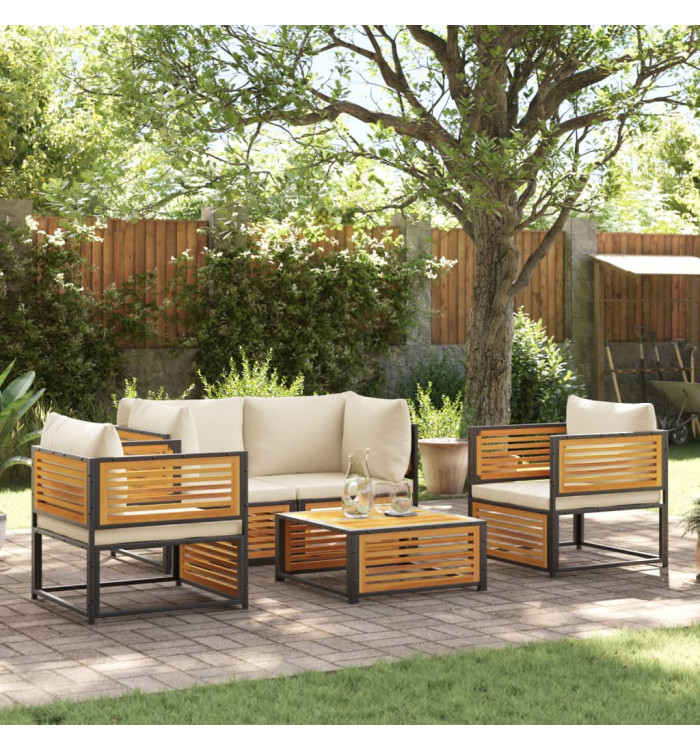 Salon de jardin avec coussins 5 pcs Bois d'acacia solide | Mobilier & Déco