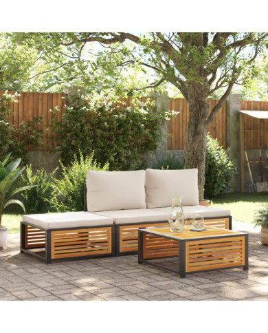 Salon de jardin avec coussins 4 pcs bois d'acacia massif | Mobilier & Déco