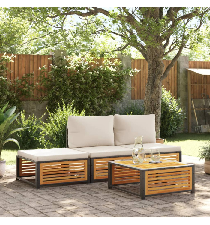 Salon de jardin avec coussins 4 pcs bois d'acacia massif | Mobilier & Déco