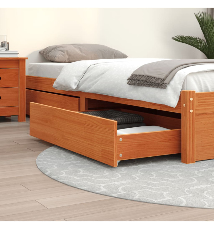 Tiroirs de lit 4 pcs cire marron bois de pin massif | Mobilier & Déco
