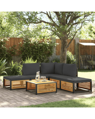 Salon de jardin avec coussins 6 pcs bois d'acacia solide | Mobilier & Déco