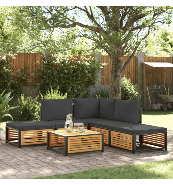 Salon de jardin avec coussins 6 pcs bois d'acacia solide | Mobilier & Déco
