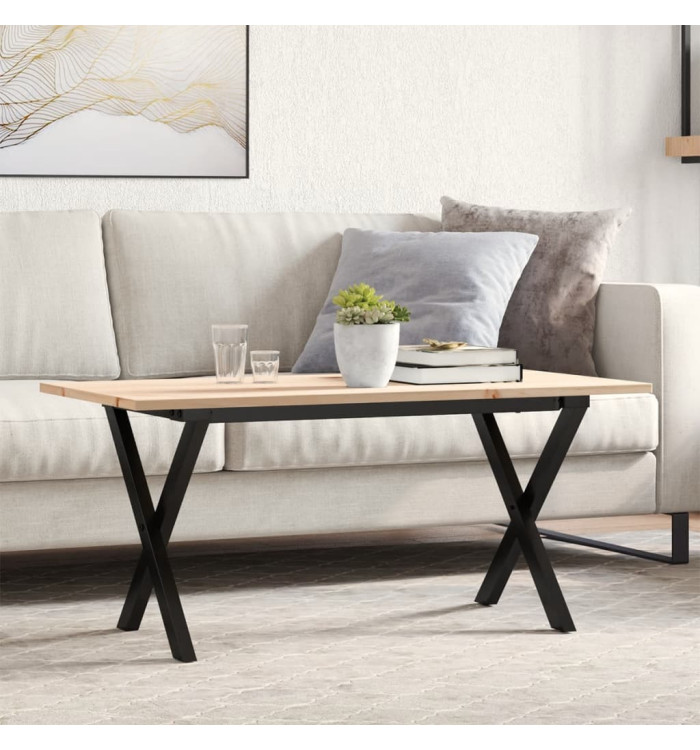 Table basse cadre en X 90x40x45 cm bois de pin massif et acier | Mobilier & Déco