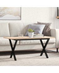 Table basse cadre en X 90x40x45 cm bois de pin massif et acier | Mobilier & Déco