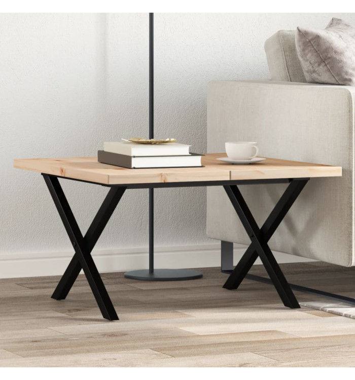Table basse cadre en X 60x60x40,5cm bois de pin massif et acier | Mobilier & Déco